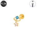 G23 Titan Labret Stecker mit blauem Planeten und weißem Sternanhänger in Gold - Planet Stern Stil (G23LAI067-G) / Gold