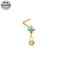 Piercing naso a L in acciaio chirurgico 316L dorato con quadrifoglio in smalto blu - Stile Trifoglio Blu Oro (24081503-18)
