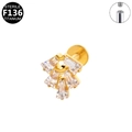 Golden F136 titanium labret stud with fan-shaped zirconia and internal threading - Fan Style Gold (G23LAI078-G)