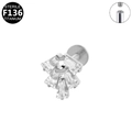 F136 titanium labret stud with fan-shaped baguette cubic zirconia and internal thread - Fan Style Silver (G23LAI078-S)