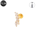 Gold F136 titanium labret stud with marquise-cut zircon stones in a curved design - Marquise Style Gold (G23LAI081-G)