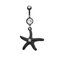 Black starfish navel ring with clear crystals on a surgical steel curved barbell - Black Starfish Style (BR24090501-1)