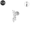 F136 titanium labret stud featuring five marquise-cut zircons and internal threading - Marquise Style Silver (G23LAI081-S)