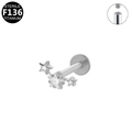 Macro detail of F136 titanium star ear stud with zircon inlay and internal threading - Star Style Silver (G23LAI085-S)