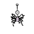 Gothic black metal belly ring with butterfly pendant and purple gemstone accent - Black Hollow Butterfly Style (BR24090501-4)