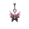 Black navel piercing ring featuring a butterfly pendant in pink and purple colors - Pink Black Gradient Butterfly Style (BR24090501-5)