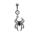 Black spider belly button ring with crystal studs and gothic marquise gem drop - Black Gemstone Spider Style (BR24090501-6)