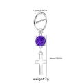 Macro detail of cross pendant earring with purple zircon and technical size specs - Purple Zirconia Cross Style (NR24103101-8)