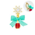 Golden belly ring with crystal flower, mint green bow, and red cube pendant - Sunflower Mint Green (24092801-2)