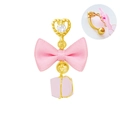 Pink ribbon bow belly button ring with heart shape zircon and light pink gemstone - Heart Pink Satin (24092801-3)