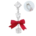 Silver belly button ring with red ribbon bow and heart-shaped cubic zirconia - Heart Red Satin (24092801-4)