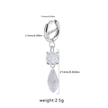 Detail of silver teardrop earring with faceted crystal showing 21mm length dimensions - White