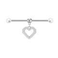 Silver industrial barbell featuring a pixelated heart pendant with white pearl inlay - Silver Pixel Heart Style (ZN24102403-3)