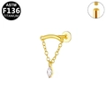 ASTM F136 titanium gold labret stud with chain and marquise zircon drop - Gold Marquise Rhinestone Dangle (G23LAI122-G)
