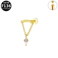 G23 titanium labret stud with golden chain and kite-cut zircon for lip or ear piercing - Gold Kite Rhinestone Dangle (G23LAI125-G)