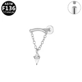F136 Titanium kite-cut zircon chain earring stud piercing with screw back closure - Silver Kite Rhinestone Dangle (G23LAI125-S)