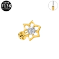 ASTM F136 titanium gold flower labret stud with sparkling zircon and internal thread - Flower Disc Style (G23LAP177-G) / Gold