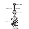 Detailed view of black spider belly ring with clear zircon inlay and size dimensions - White And Clear Rhinestone Spider Style (BR24112802-2)