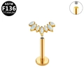 Gold G23 titanium labret stud with white opal fan cluster and internal threading - Gold / White Opal Fan Style (G23LAI139-G)