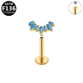Golden F136 titanium labret stud with fan-shaped blue opal cluster and internal thread - Gold / Blue Opal Fan Style (G23LAI140-G)