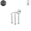 ASTM F136 titanium labret stud with curved bar and triple hanging chains in silver finish - Arc Beam Bead Tassel Style-Silver (G23LAP519)