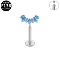 G23 titanium internally threaded lip stud with fan-shaped blue opal cluster - Silver / Blue Opal Fan Style (G23LAI140-S)