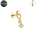 G23 titanium heart labret stud with dangling square zircon and internal thread detail - Heart Frame Pear Square Zircon Style (G23LAI156-G) / Gold