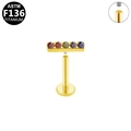 Golden G23 titanium labret stud with five multi-color opal inlay and internal thread - Five-Color Zirconia Bar Style (G23LAI142-G)
