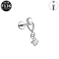 ASTM F136 titanium threaded labret with teardrop and round zircon stone charms - Silver