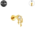 ASTM F136 titanium labret stud with zircon square setting and golden fringe chains - Square Zircon Triple Chain Tassel Style (G23LAI157-G) / Gold