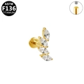 Gold G23 titanium labret stud with marquise zircon leaf design and internal threading - Gold