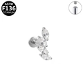 G23 titanium labret earring with marquise cut zircon leaves and internal thread - Marquise Zircon Leaf Style (G23LAI161-S) / Silver