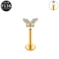 G23 titanium butterfly stud with white zircons in golden finish for piercing - Gold Butterfly Style (G23LAI153-G1208090)