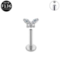 Titanium butterfly labret stud with clear marquise zircons and internal threading - Silver Butterfly Style (G23LAI153-S1208087)