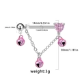 Pink heart crystal nipple ring with silver bells on long chain in titanium steel - Pink Heart Gem Chain Bell Style (NP24112303-5)