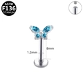 ASTM F136 titanium butterfly stud with blue marquise crystals and 1.2x8mm flat back - Silver Blue Stone Butterfly Style (G23LAI153-SBL1208085)