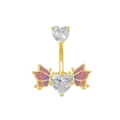 Piercing de nombril doré avec cœur et ailes de papillon en émail rose et violet - Aile Dégradé Rose Violet Base Or (BR24112602-5)