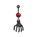 Piercing ομφαλού Gothic με κόκκινους κρυστάλλους και μαύρο μενταγιόν χέρι σκελετού - Στυλ Χέρι Σκελετού (BR24120601-2)