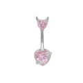 Rosa Herz Bauchnabelpiercing mit Teufelshörnern und Stern auf silbernem Edelstahl - Silberner Teufelsherz-Stil (BR24120602-2)