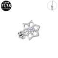 ASTM F136 titanium flat back stud with star hollow design and clear zircon inlay - Flower Disc Style (G23LAP177-S) / Silver