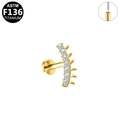 Golden F136 titanium labret stud with sparkling white zircons and flat back design - Curved Arc With Spikes Style (G23LAP178-G)