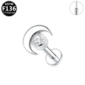 Piercing labret de titanio ASTM F136 en forma de luna con un circón brillante - Estilo de Luna Plateada (G23LAP168-S1006)