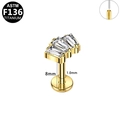 Gouden titanium labret-piercing in kroonvorm met baguette-geslepen zirkoniasteen - Baguette Zirkonia Waaier Stijl / Goud Baguette Waaier (G23LAP188-G1008108)