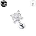 Pendiente de flor en titanio F136 con circonitas marquise y diseño de espalda plana - Estilo de Flor de Cuatro Pétalos Plateada (G23LAP190-S1208)