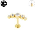 Gouden titanium labretpiercing met vijf heldere zirkonia's in een waaiervorm - Goud Vijf Zirkonia Boog (G23LAP192-G1208077)