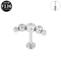 F136 titanium labret met een gebogen rij heldere zirkonia en draadloze sluiting - Zilver Vijf Zirkonia Boog (G23LAP192-S1208072)