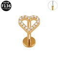 Gouden titanium ASTM F136 hartvormige piercing met sprankelende zirkonia-accenten - Goud Hart Cluster (G23LAP205-G1208101)