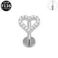 G23 titanium hartvormige labret stud met witte zirkonia en een platte achterkant - Zilver Hart Cluster (G23LAP205-S1208096)