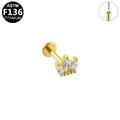 Piercing labret en titane doré avec filetage interne et trois zircons marquise - Style Couronne à 3 Pierres Doré (G23LAP198-G1208088)