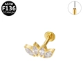 Stud de lèvre en titane doré avec motif floral en zircons marquise et sans filetage - Style Éventail à 4 Pierres Doré (G23LAP206-G1208108)